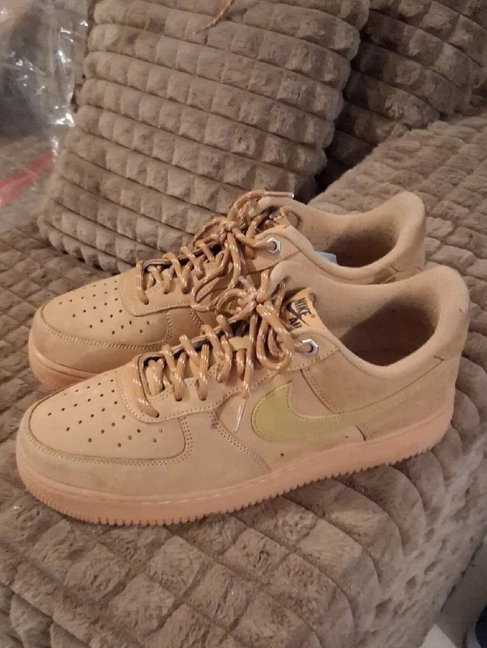 Nike Men's Nubuck Low-Top Sneakers in Tan with Olive Swoosh